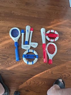 Nintendo Wii Nerf Sports & Mariokart Wheel Accessories Bundle 2 Sets Red & Blue