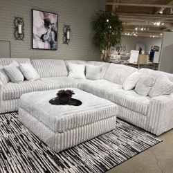 BRAND NEW 11X11FT and 6X13X6FT SECTIONAL SOFAS  CHAISE,  CORDOROY  LIGHT GREY FABRIC