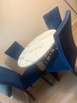 Blue velvet dining set