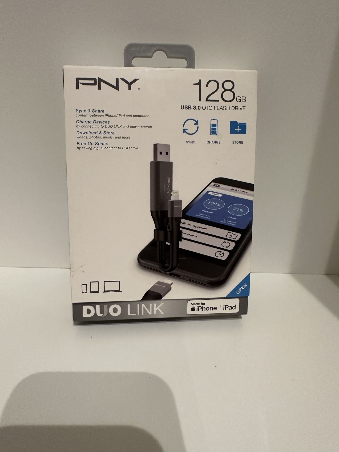 PNY 128GB Duo Link USB 3.0 OTG Flash Drive PFDI128LA02GCRB, Factory Sealed NEW