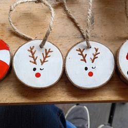 Painted Wood Slice Ornaments 