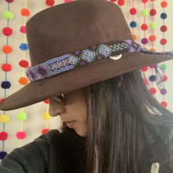 Microsuede Hat With Hand Woven Hay Band