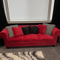 Red Velvet Style Tufted Couch