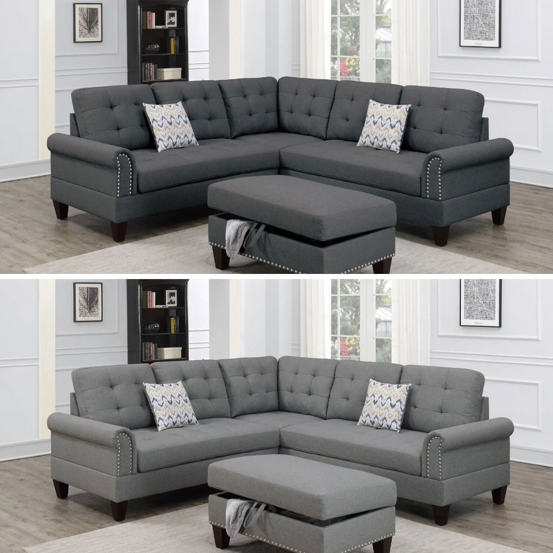 Gray Sectional Sofa With Storage Ottoman