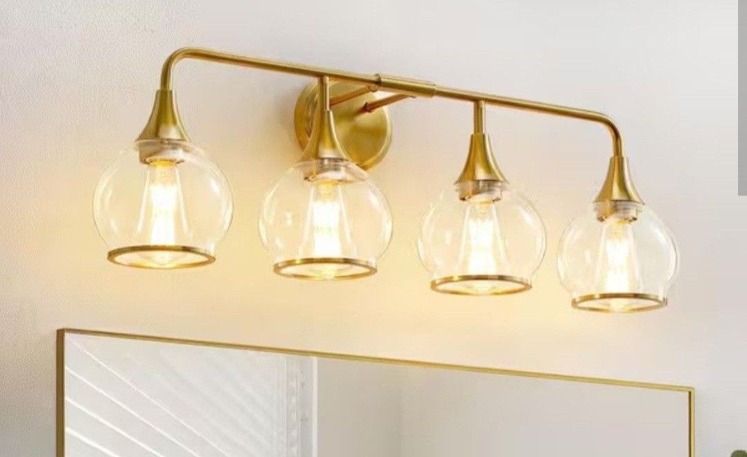 30 in. 4-Light Gold Bathroom Vanity Light with Clear Globe Glass Shades