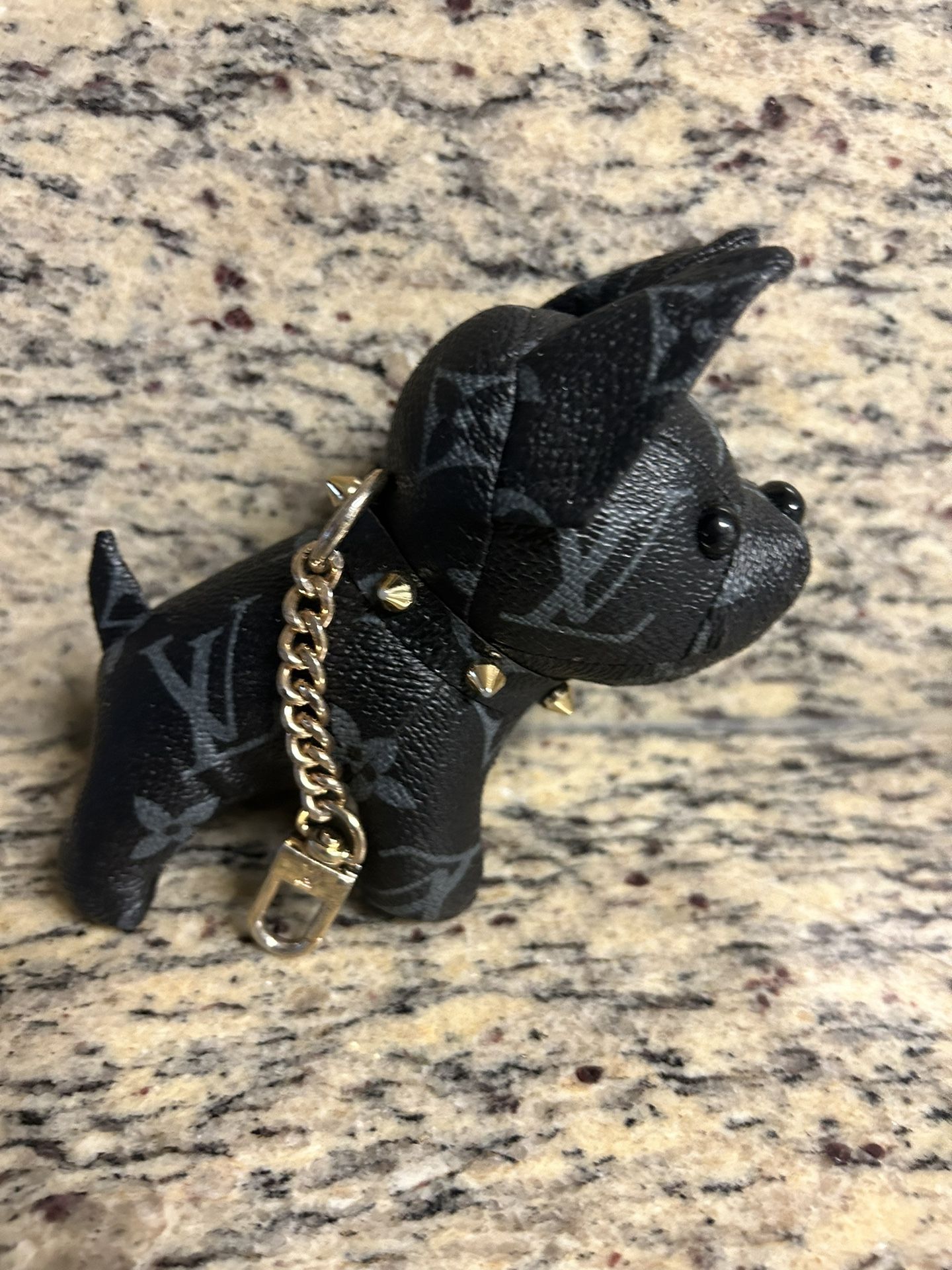 Louis Vuitton Leather Stud Collar Bag Charm Keychain Dog French Bulldog No Tags