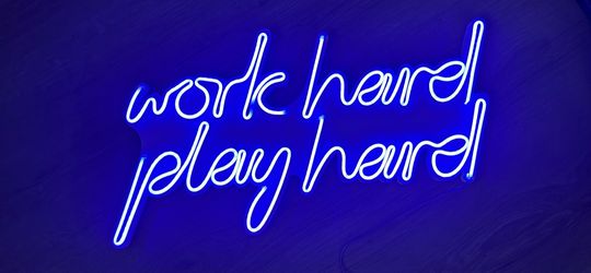 Work Hard Play Hard Blue LED Neon Sign