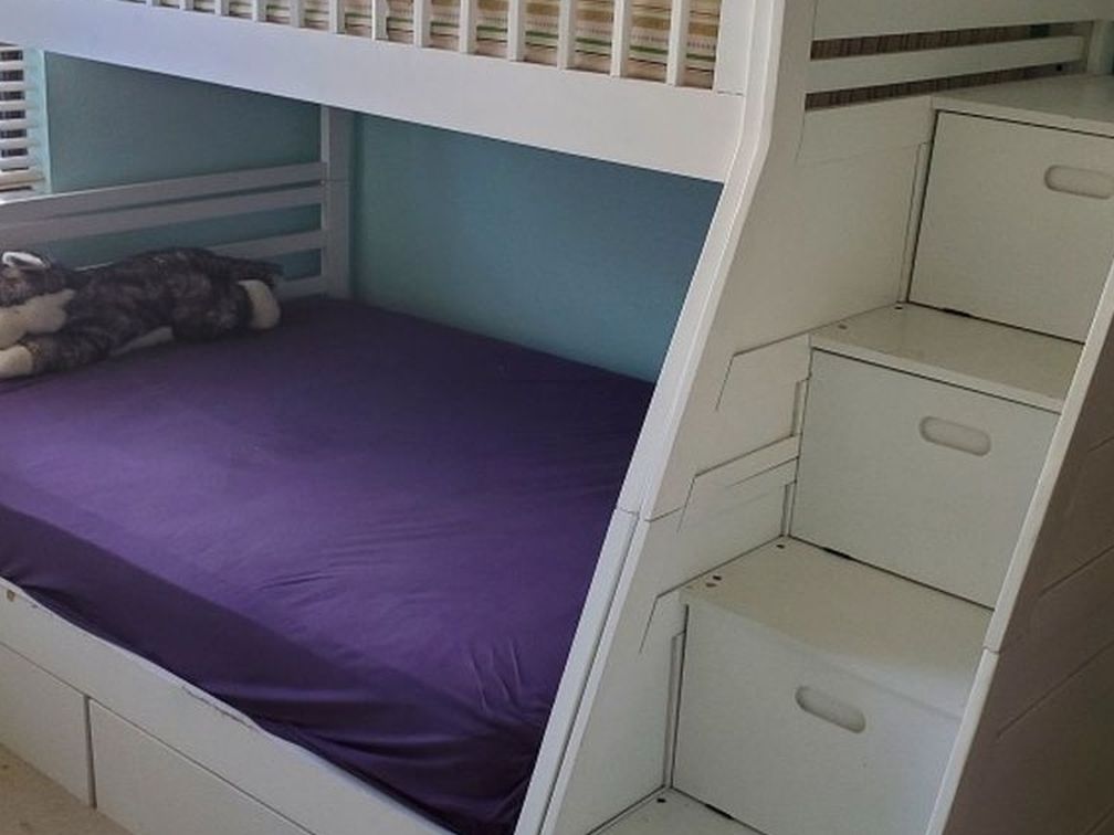 White Twin Over Full Bunk Bed With Storage Ateps