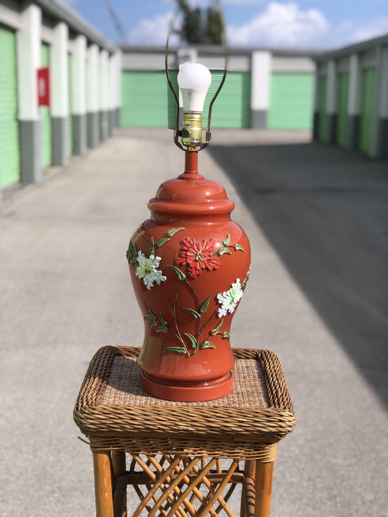 Mid Century 1950s Oriental Glass Vase Floral Lamp / Ginger Jar
