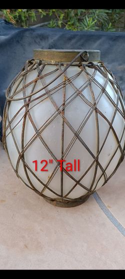 Frosted Glass Garden Lantern Wrapped in Wire. Rustic Look