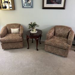 Pair Of Floral Chairs With Side Table