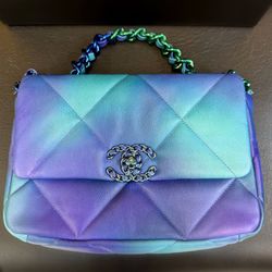 Brand New Chanel 2021 Medium Blue Tie Dye 19 Flap Bag Limited Edition