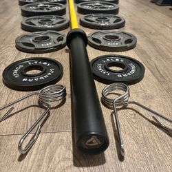 Beautiful BRAND NEW  Olympic Equipment: Bar And Full Set Of Weight Plates. Total Of 290 lbs