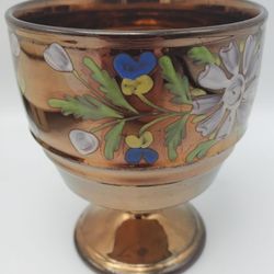 Hand-Painted Floral Copper Lustreware Antique Chalice
