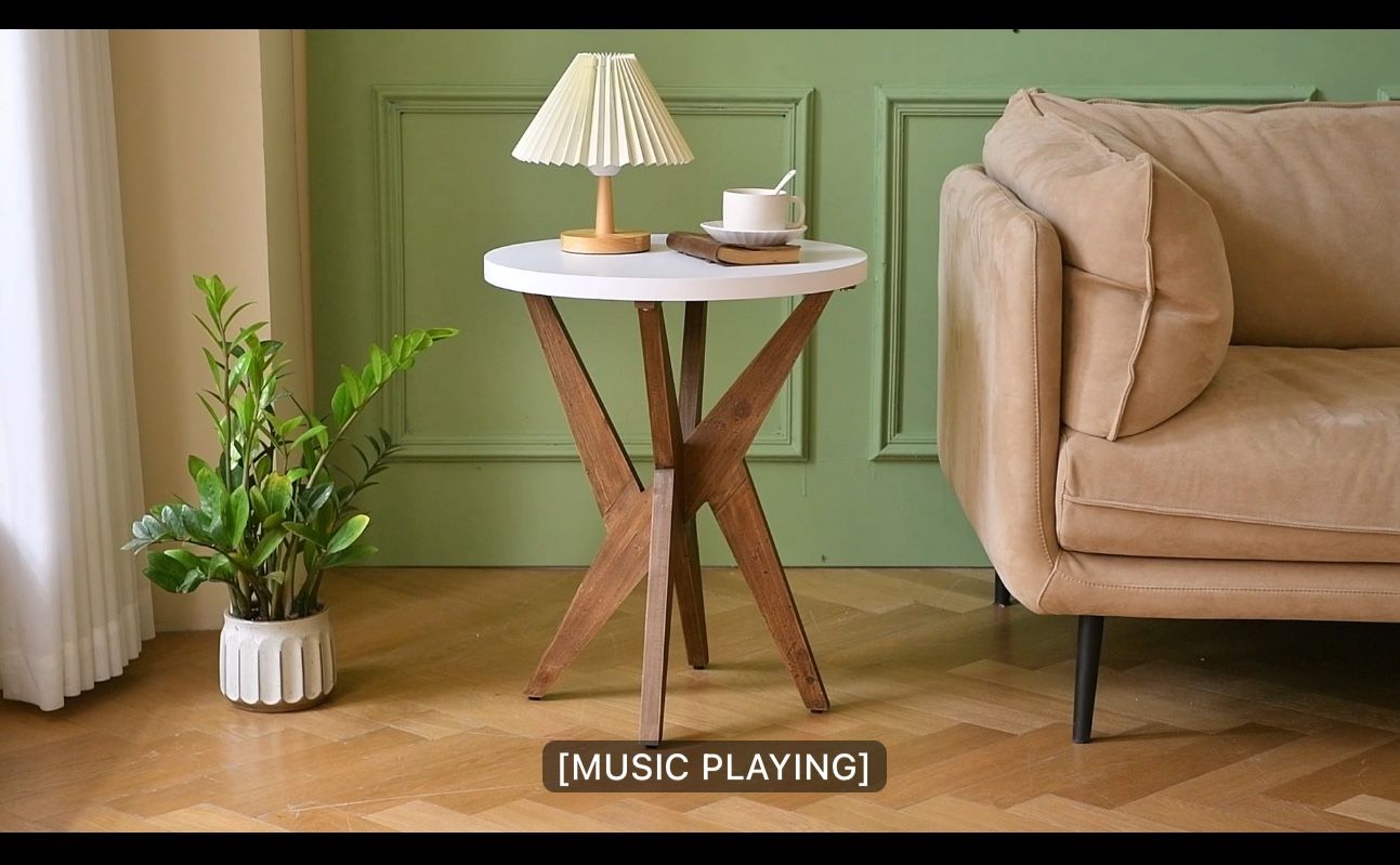 Jahey Wooden Crossed Legs Round End Table with Smooth Top and Sturdy Four-Leg Base