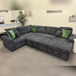 🔥 Black Corduroy Sectional Sleeper Sofa | USB Port • Spacious • Comfortable | 🚚 Delivery Available 💳 Financing Available 🔥