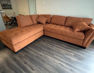 Rust Orange Fabric Sectional Sofa with Chaise