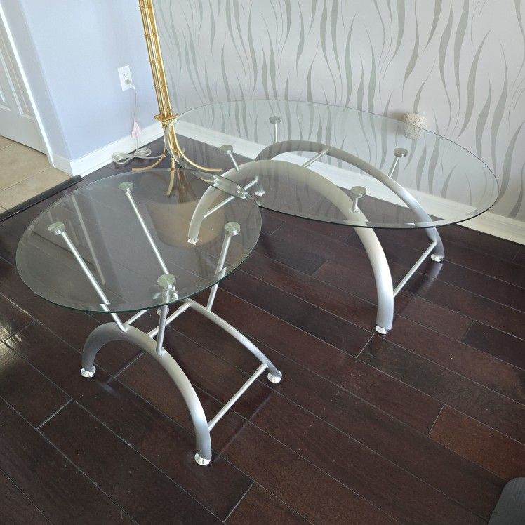 Coffee & End Table - Glass Top, Aluminum Frame