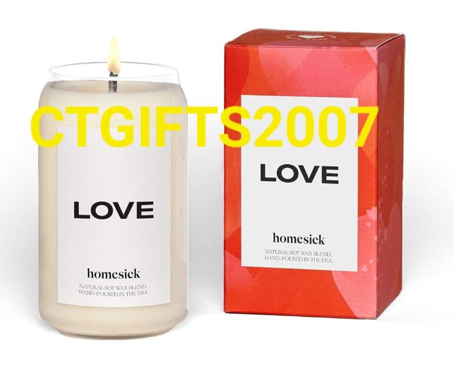 BNIB Homesick Candle LOVE Scented 13.75 oz, Roses, Jasmine, SOLD OUT & VHTF.
