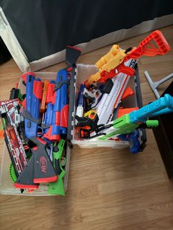 Bins of Nerf guns