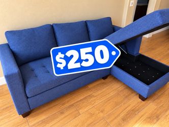 Blue RAF sectional with storage chaise