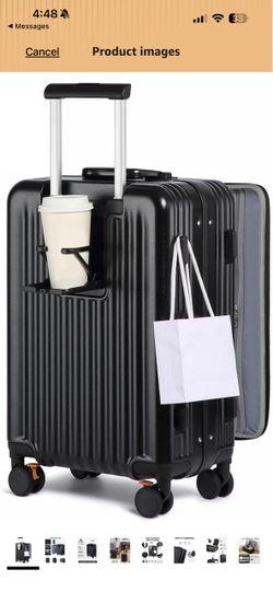 Somago 24" Checked Luggage with Cup Holder and Spinner Wheels with Brake USB Charging Port Lightweight PC Side Opening Luggage with TSA Lock,Black