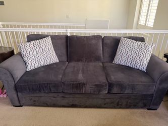 Dark Gray Microfiber 3-Seat Sofa with Throw Pillows