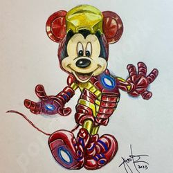 Iron Man & Mickey Mouse Crossover Original Art Framed
