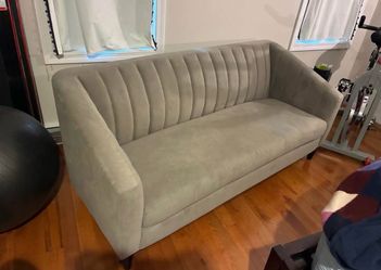 Pottery Barn Gray Velvet Channel Tufted Sofa