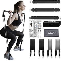 Pilates Bar Kit with Resistance Bands, WeluvFit Exercise Fitness Equipment for Women & Men, Home Gym Workouts Stainless Steel Stick Squat Yoga Pilates