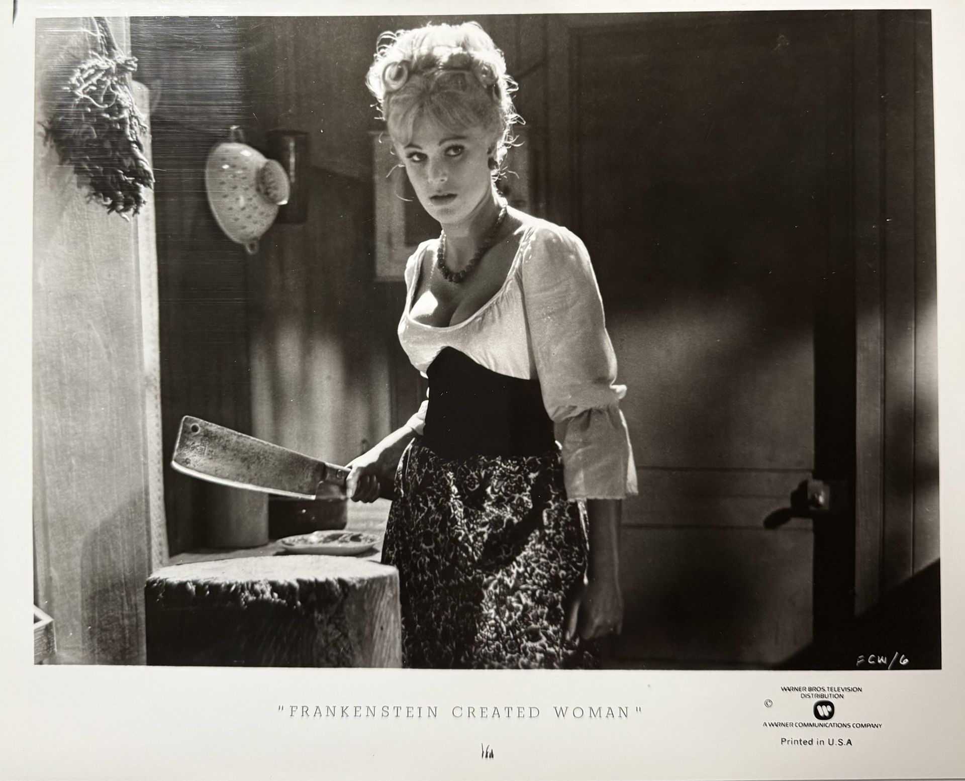 RARE 1967 Frankenstein Created Woman Film Original Memorabilia Set containing: 1 Film Slide, 6 Film Glossy Photo Stills, & Program Information release