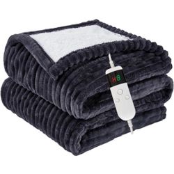 Machine Washable Soft Flannel Heated Blanket Electric Throw 50x60" Dark Grey