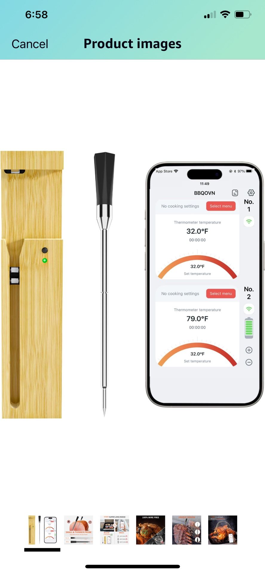 Wireless Meat Thermometer, 3.9mm Ultra-Thin Probe with 777FT Bluetooth Booster, Precision Food Cooking Thermometer for BBQ/Grill/Kitchen/Sous Vide/Ove