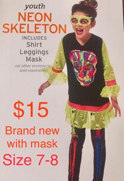 Brand new NEON SKELETON costume , girls size 7-8
