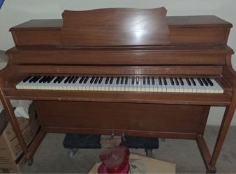 Vintage Kimball Spinet Piano – Mid-Century Mahogany, 88 Keys, USA Made
