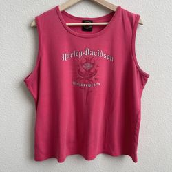 HARLEY DAVIDSON Y2K 2007 Pink Cartersville, GA Graphic Muscle Tee Tank Top