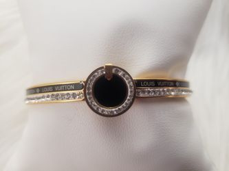 Gorgeous Stainless Steel Fashion Black And Gold Bracelet With Rhinestones 