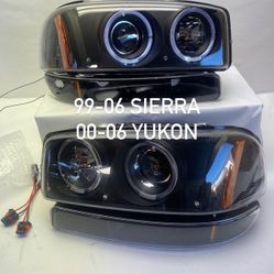 99-06 GMC Sierra Black Amber 4pcs Halogen headlights / 00-06 GMC Yukon