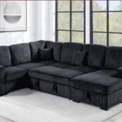 $649-4Piece Convertible Sectional Sleeper Sofa ,Chaise Storage ,Sofa Storage & USB Ports 98” x 103” x 61” x36”H