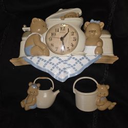 Vintage 1989 Burwood Teddy Bear New Haven Kitchen Theme Wall Clock, Set Of 3