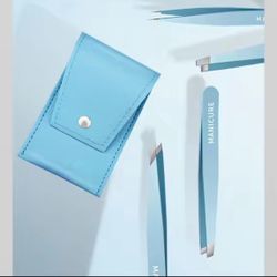 4Pc Pro Stainless Steel High Precision Tweezer Set with Case,  Blue