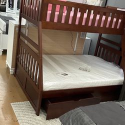 Full/ Twin Bunk Bed W/ Storage and Mattresses