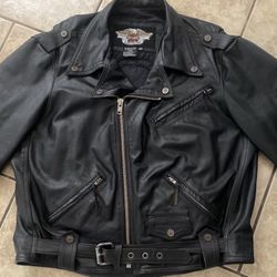 Vtg USA Harley Davidson Heavy Leather Jacket XXL Snap/Zipper Pokets Modesto Harley Logo On Back 