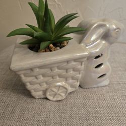 New ceramic iridescent sachet holder car and faux succulent and pebbles 