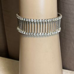 Silver Tone & Rhinestone Art Deco Style Bracelet