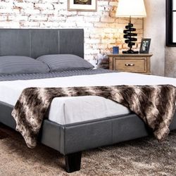 Brand New Grey Leather Eastern King Platform Bed Frame