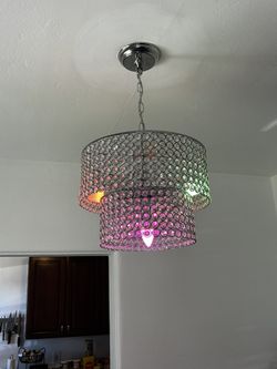 CHROME AND CRYSTAL CHANDELIER