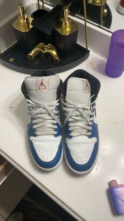 Air Jordan 1 Mid Blue White Sneakers