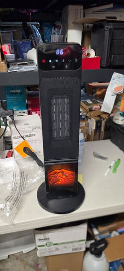 Black Tower Space Heater with Flame Effect