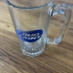 Retro 1990s Bud Light Blue on Clear Old Heavy Glass 